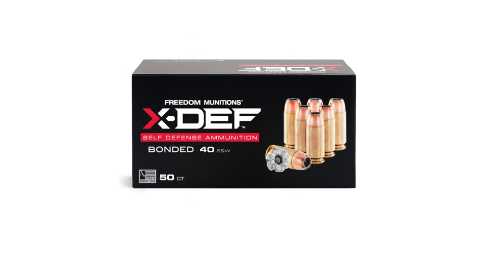 Freedom Munitions X-DEF Defense .40 S&amp;W 165 Grain Hollow Point Brass Pistol Ammo, 50 Rounds, FMX40XD165N50