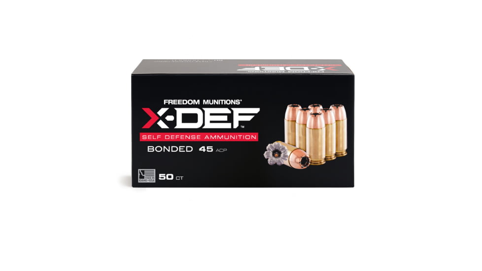 Freedom Munitions X-DEF Defense .45 ACP 230 Grain Hollow Point Brass Pistol Ammo, 50 Rounds, FMX45XD230N50