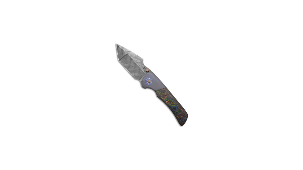 Freeman Outdoor Gear Harley Chad Nichols Damascus &amp; 80's Camo Carbon w/Zircuti Accents Folding Knife, 3.40in, Damascus, Harpoon Blade, Carbon Fiber, Black Handle, Black/Black, 8.08 inch, BHQ-185458