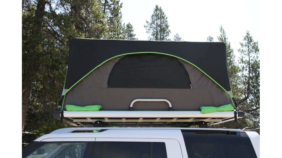 Freespirit Recreation Adventure Series Automatic Soft-Top 49in Roof Top Tent, Dark Grey Body/Blk Fly/Lt. Green Trim/Blk PVC Cover, RTAS49310
