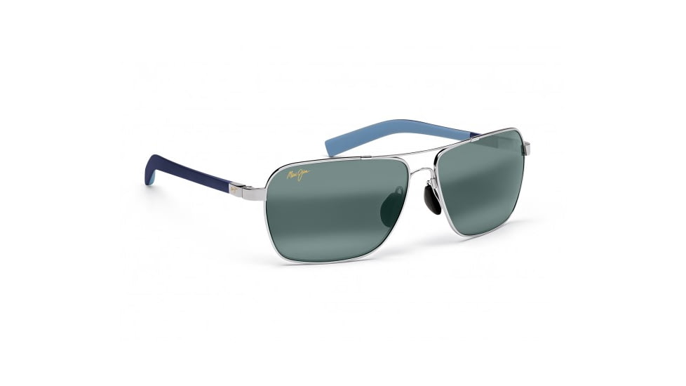 Maui Jim Freight Trains Sunglasses w/ Silver w/ Blue Tips Frame and Neutral Grey Lenses - 326-17, Quarter View