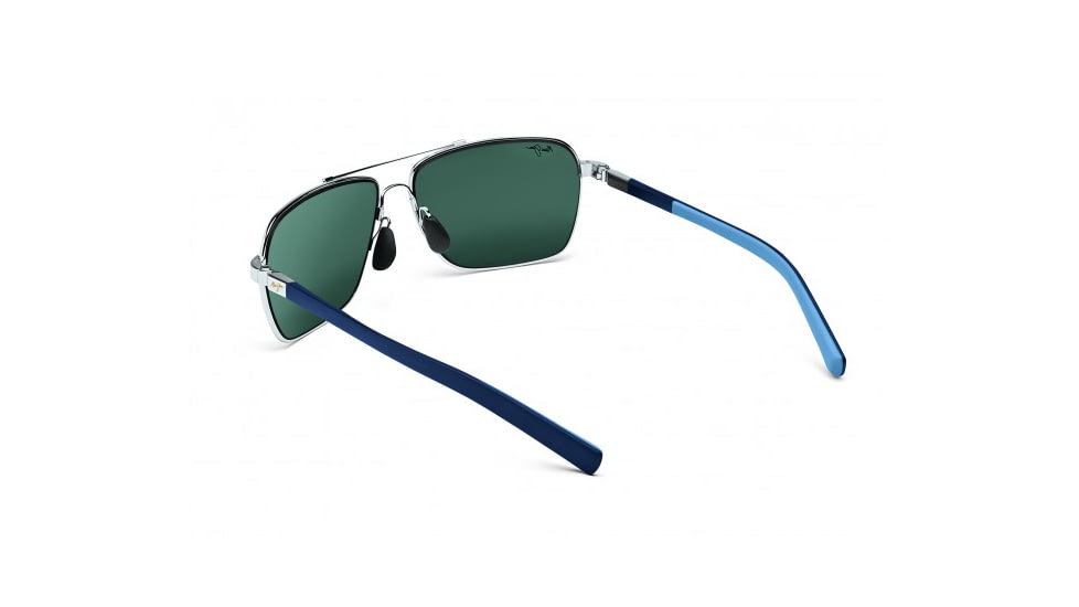 Maui Jim Freight Trains Sunglasses w/ Silver w/ Blue Tips Frame and Neutral Grey Lenses - 326-17, Back View