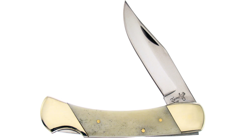 Frost Bear Claw Bone Folding Knife, 5in Closed, 4in, Satin Stainless Clip Point Blade, White Smooth Bone Handle, TS-072WSB