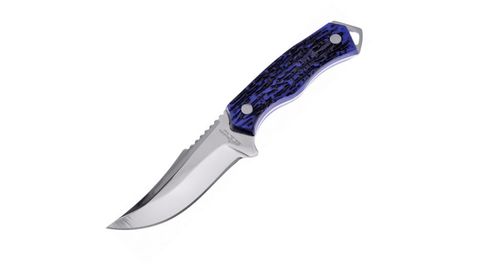 Frost Bowie Blue Delrin Knife, 3.5 mirror finish stainless blade, Blue Delrin stag handle, BKH-017ST/BL