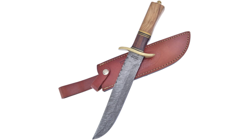 Frost Bowie Damascus Walnut/Olive Knife, 8.5 Damascus steel bowie blade, Walnut and olive wood handle, VFD-53