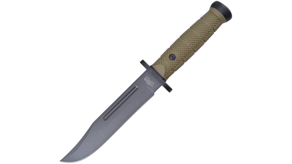 Frost Bowie Green Knife, 7 black finish stainless clip point blade, OD green rubber handle, FC-124