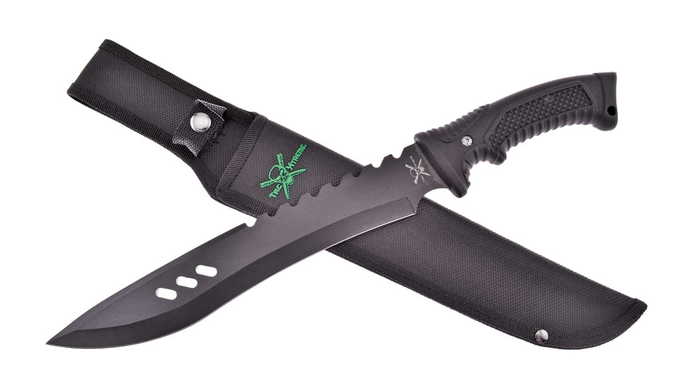 Frost Bowie Knife, TX-17B, Tac Xtreme, 15.5in Overall, 9.75in Black Sawback SS Blade, Black Rubber Handle, Black Nylon Sheath, TX-17B