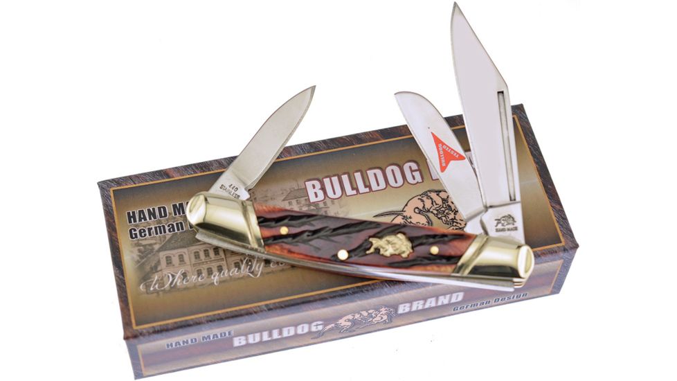Frost Bulldog Wrangler Brindle Bone Folding Knife,Clip and Sheepsfoot,Wormgroove,Brindle Bone Handle FBDG112BRBN