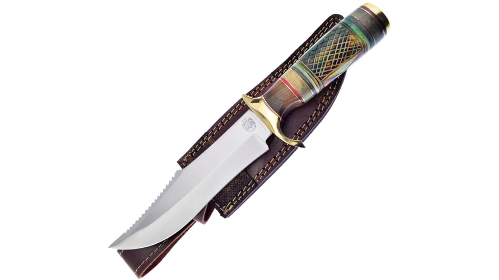 Frost Calm Meadow Fixed Blade Knife, 12in Overall, 7in, Satin Stainless Blade, Green Sculpted Bone Handle, Leather Sheath, CW-882GB