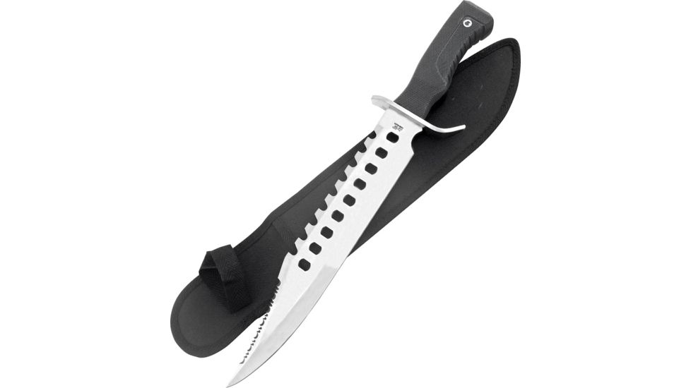 Frost Chipaway Guardian Fixed Blade Knife, 11.75in, Standard Edge, Sawback, Satin, Black, Rubber Handle FCW140