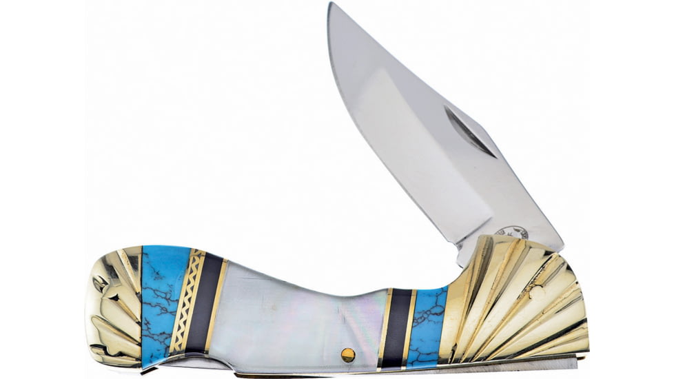 Frost Choctaw Turquoise Silverhorse Folding Knife, Turquoise, black jet, and mother of pearl handle, SHS-105BBW