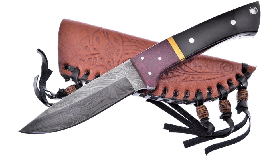 Frost Damascus Hunter Buffalo Horn Knife, 4.25 Damascus steel blade, Buffalo horn handle, CW-4762BH/D