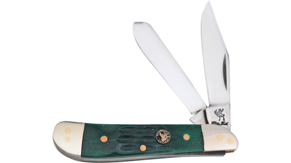 Frost Dog Leg Trapper Whitetail Cutlery Folding Knife, Dark green, Dark green jigged bone handle, WT-975DGJB