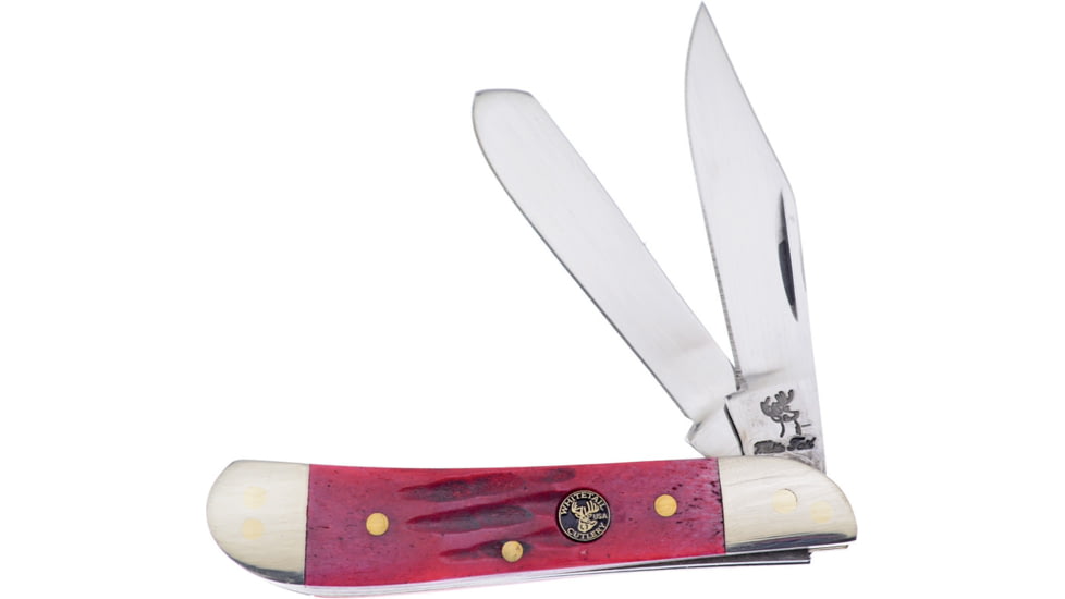 Frost Dog Leg Trapper Whitetail Cutlery Folding Knife, Dark red, Dark red jigged bone handle, WT-975DRJB