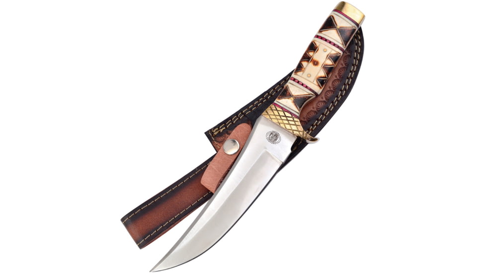 Frost Falling Meadow Fixed Blade Knife, 12in Overall, 7in, Satin Stainless Blade, Green/White Bone Handle, Leather Sheath, CW-0162WBRB