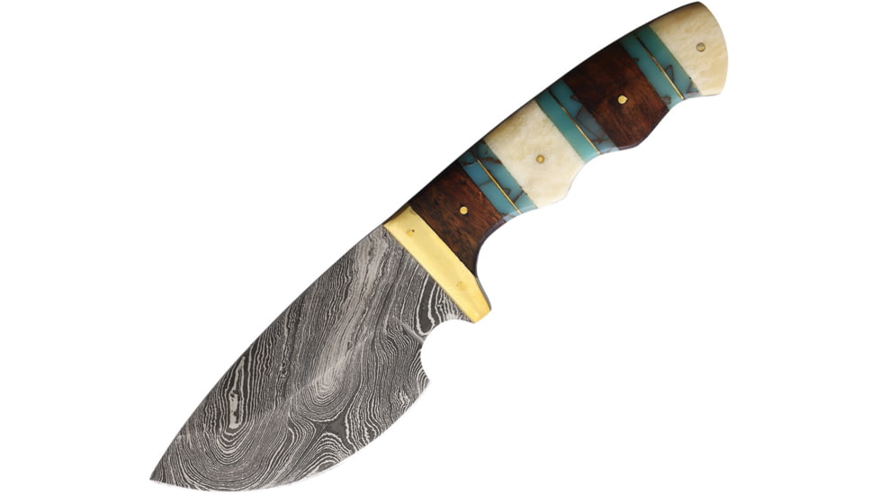 Frost Fireblaze Skinner Knife, 9.5in Overall, 4.5in, Damascus Steel Blade, Wood/Bone Handle, Leather Sheath, CSW-003DSBWW