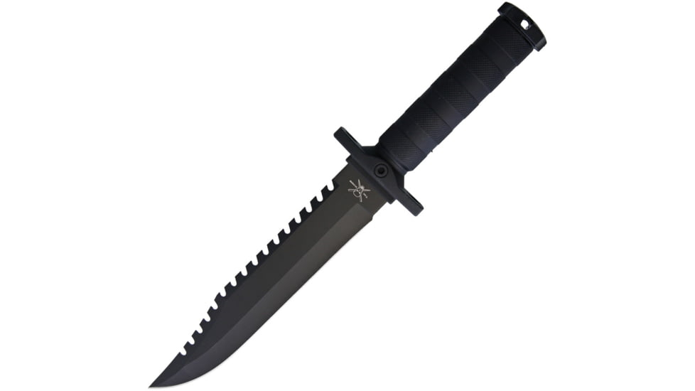 Frost Fixed Blade Knife Tac Xtreme 14in overall, 8.5 black finish sawback 3Cr13 stainless clip poi, Black rubberized synthetic handle, TX-43B/B