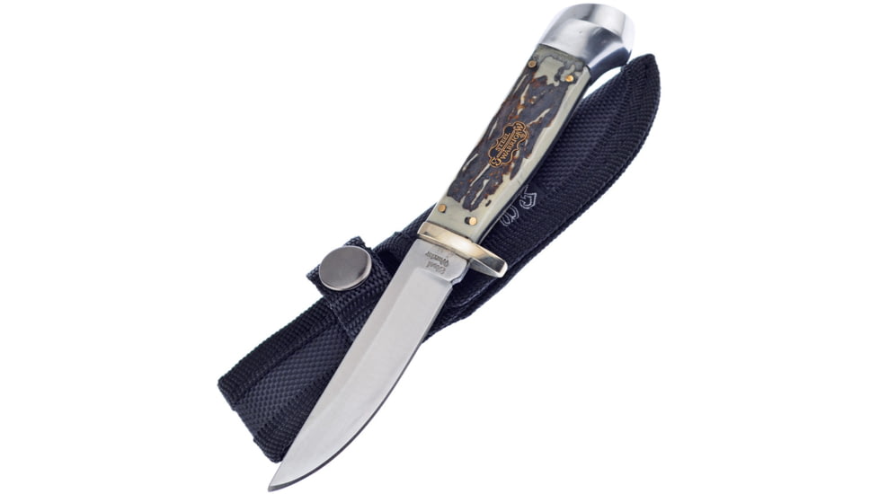 Frost Stag Resin Fixed Blade Knife, 6.5in Overall, 4in, Satin Finish Stainless Blade, Stag Bone Resin Handle, Nylon Sheath, SW-600SBR