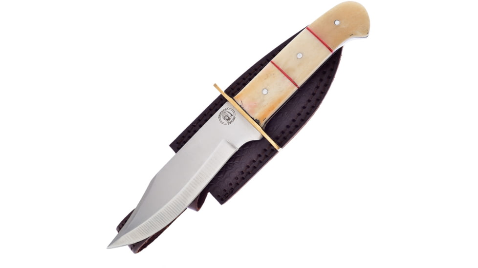 Frost White Smooth Bone Fixed Blade Knife, 10.5in Overall, 6in, Satin Clip Point Blade, White Smooth Bone Handle, Leather Sheath, CW-677WSB