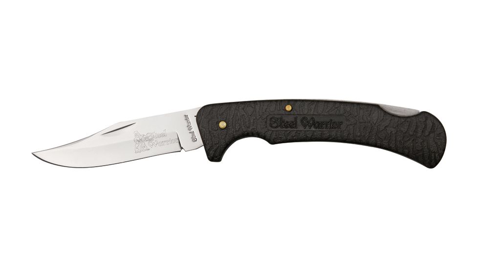 Frost Folding Hunter Folding Knife, 3.375in, Mirror Polished Stainless Clip Blade, Black Texturized Rubberized Handle FSW127RUB