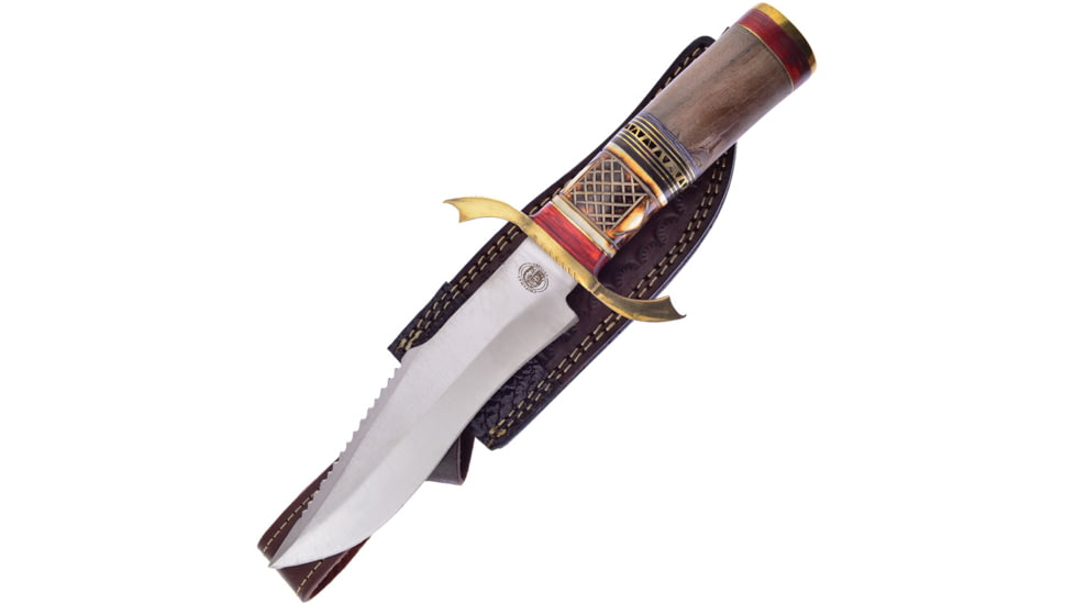 Frost Frost Falcon Bowie Knife, 12in Overall, 7in, Satin Stainless Bowie Blade, Bone/Wood Handle, Leather Sheath, CW-701WW