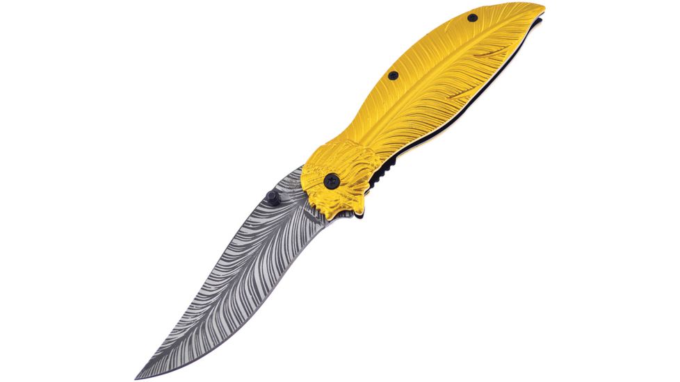 Frost Indian Linerlock A/O Gold Folding Knife,3.25in,Stainless Steel,Standard Edge,Gold Aluminum Handle FCW4604GD