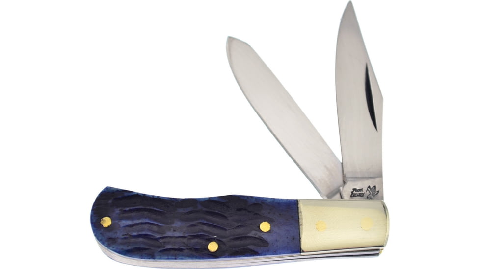 Frost Jim Bowie Trapper Blue Pk Bone Folding Knife, Mirror SS Clip/ Spey Blades, Blue Pick Bone Handle, Nickel Silver Bolster, blue, 14-100BLPB