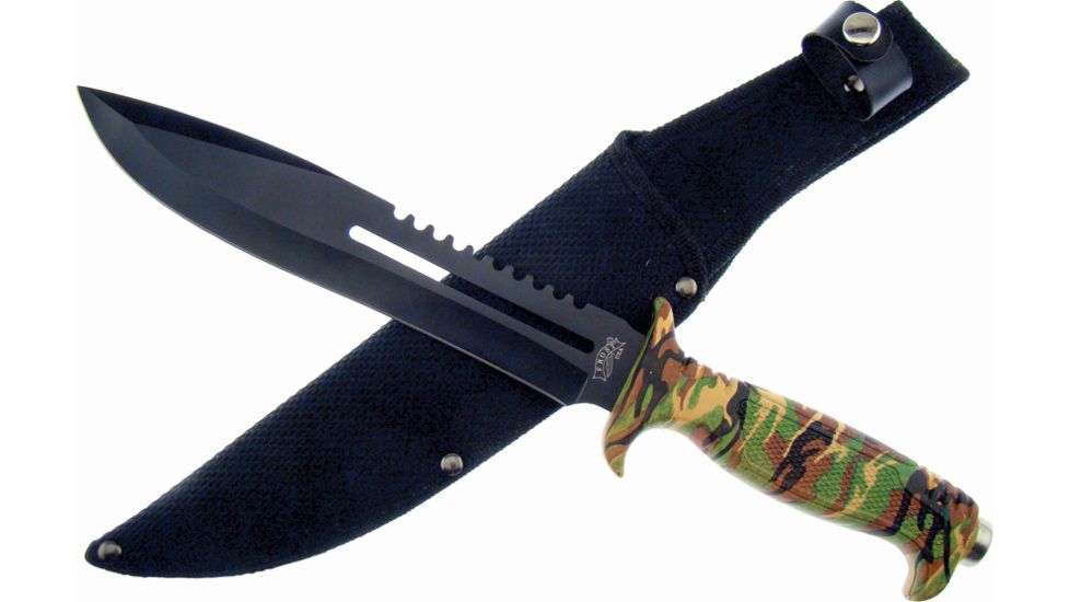 Frost Jungle Fever IV Bowie Fixed Blade Knife, 8in, Sawback, Camo, Composition Handle F18431CA