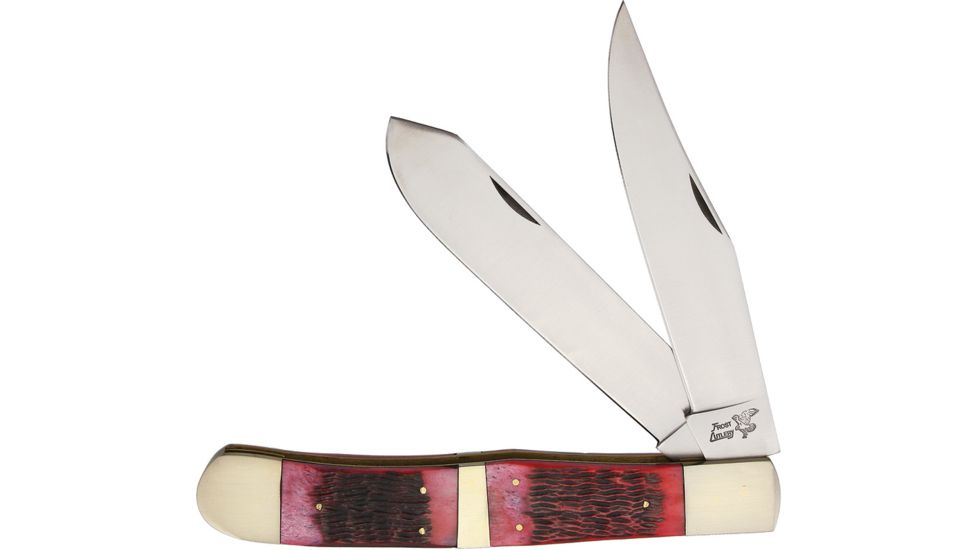 Frost King Trapper Red Pick Bone Folding Knife,Clip and Spey,Red,Pick Bone Handle F14097RPB