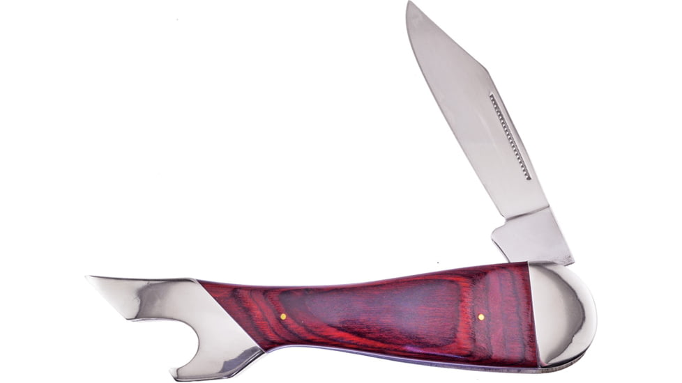 Frost Large Leg Folding Knife, 8in Closed, 4.75in, Mirror Stainless Clip Blade, Brown Wood Handle, GT183