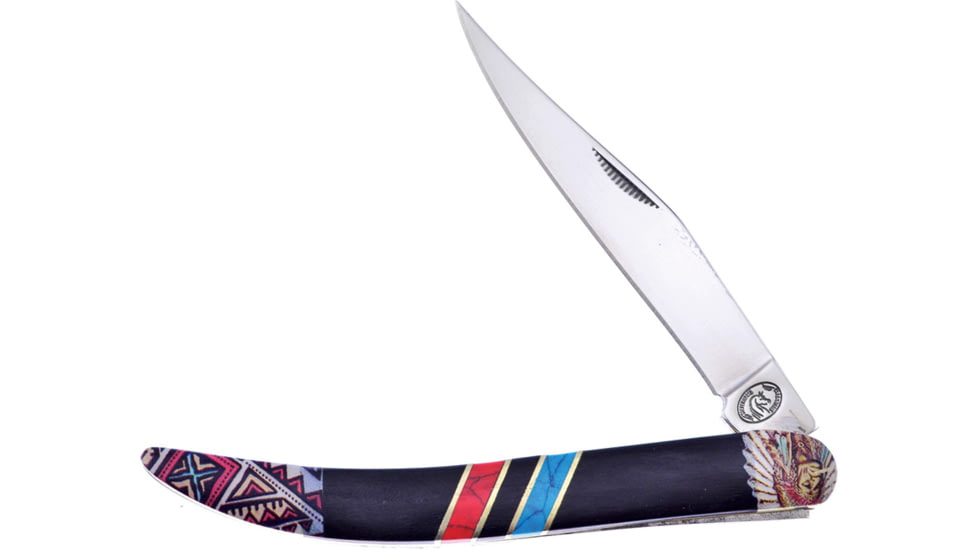 Frost Large Toothpick Folding Knife, 4.25in Closed, Mirror Stainless Long Clip Blade, Black Pakkawood Handle, SHS-110BRB