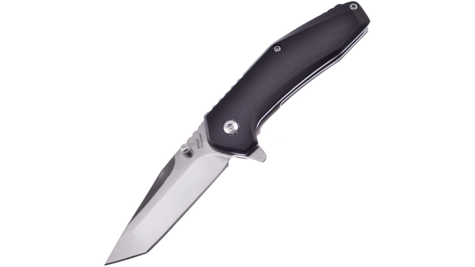 Frost A/O Tanto Folding Knife, 4in Closed, 2.75in Mirror Stainless Tanto Blade, Black Aluminum Handle, SW-888B