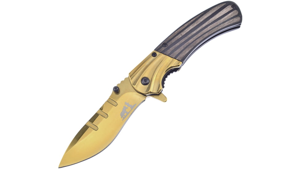 Frost Linerlock A/O Folding Knife, 4 gold TiNi coated stainless blade, Black pakkawood handle, BKH-008