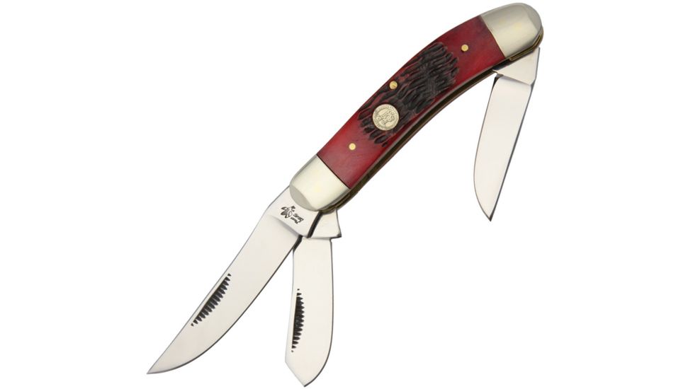 Frost Little Cuttin Horse Red Jig Folding Knife,Stainless Steel,Red,Jigged Bone Handle F14283RJB