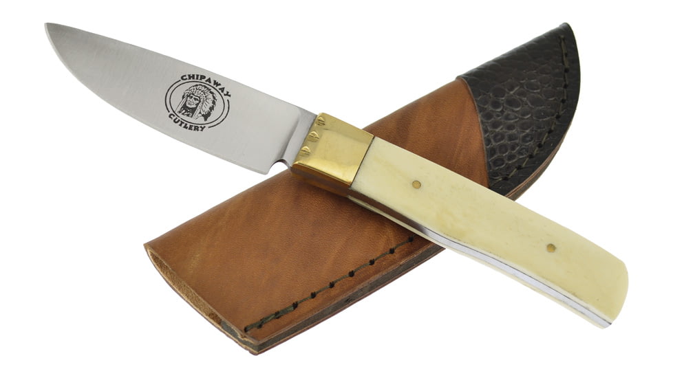 Frost Little Fox Bone Skinner Knife, 7.5in Overall, 3.5in, Satin Stainless Blade, White Smooth Bone Handle, Leather Sheath, CW-986WSB