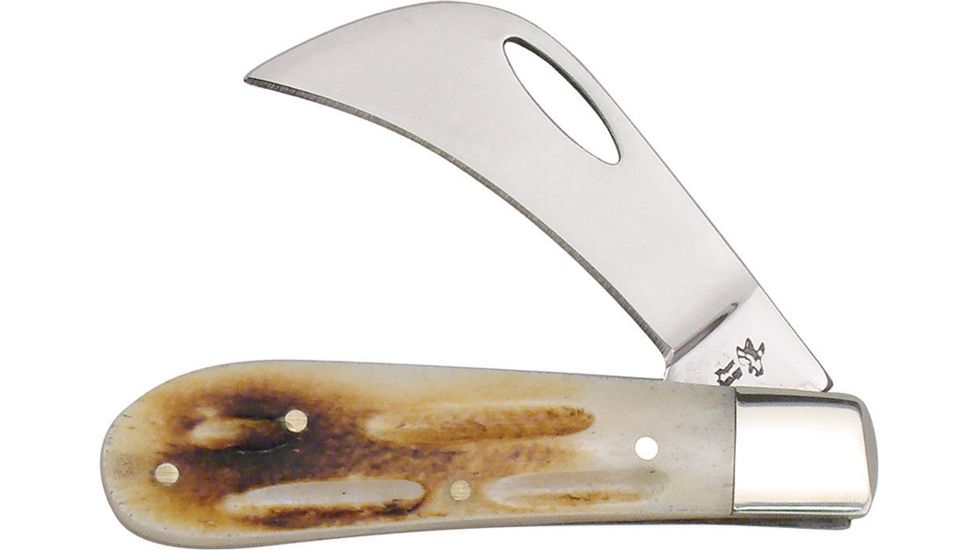 Frost Little Hawkbill Sawcut Bone Folding Knife,Stainless Steel,Standard Edge,Mirror Polish,Sawcut Bone Handle F14478SC