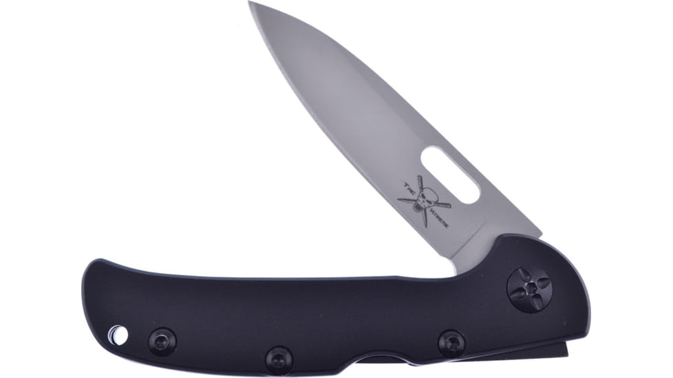 Frost Black Bead Blast Folding Knife, 4.25in Closed, 3.25in Bead Blast Stainless Blade, Black Aluminum Handle, TX-180B