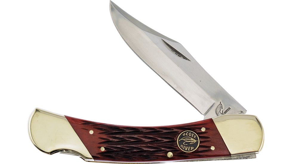 Frost Lockback Red Pick Bone Folding Knife,3.5in,Stainless Steel,Standard Edge,Mirror Polish,Red,Bone Handle FOC549DRPB