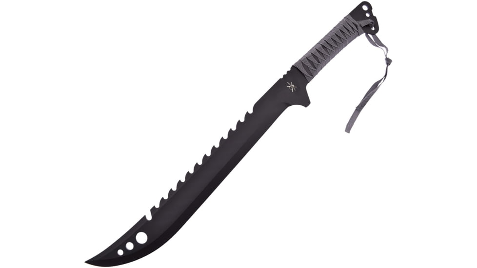 Frost Machete Gray Wrap Knife, 16 black finish sawback stainless blade, Gray cord wrapped handle, TR2632BLK