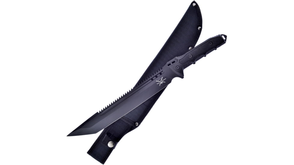 Frost Machete Knife, 12 black finish sawback 3Cr13 stainless tanto bla, Black rubberized ABS handle, TX-23B