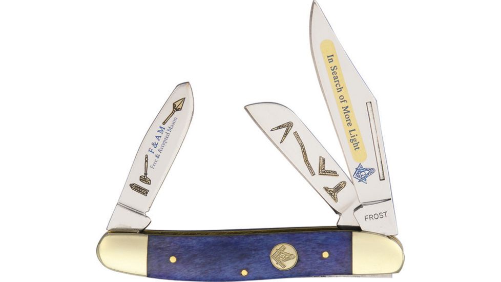 Frost Masonic Wrangler Knife, Blue smooth bone handle F14797MAS2