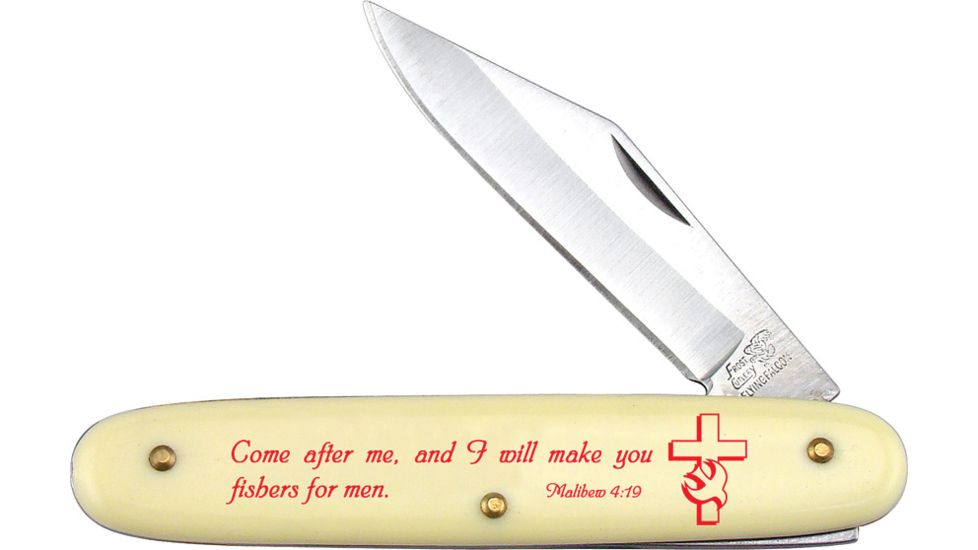 Frost Matthew 4-19 Novelty 3 3/8 Folding Knife,Stainless Steel,White,Synthetic Handle FNB4