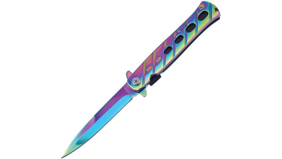 Frost Milano Stiletto Spectrum TiNi A/O Folding Knife, 5in Closed, 4in, Spectrum TiNi Blade, Spectrum TiNi Stainless Handle, IS-005RB