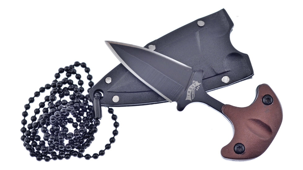 Frost Neck Knife Coyote Brown, 1.63 black finish double edge stainless dagger bl, Coyote brown aluminum handle, FC-96CB