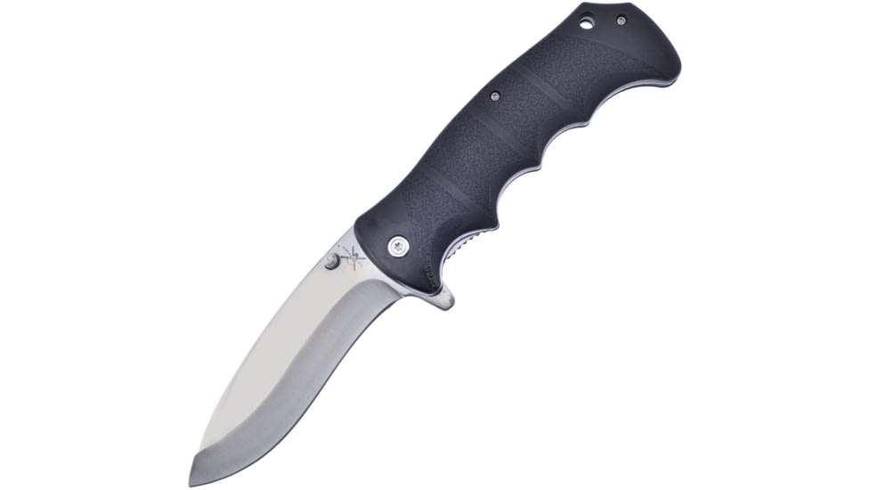 Frost Night Elite Linerlock A/O Blk Folding Knife, 4 satin finish stainless blade, Black finger grooved rubber handle, TX-35B/SS
