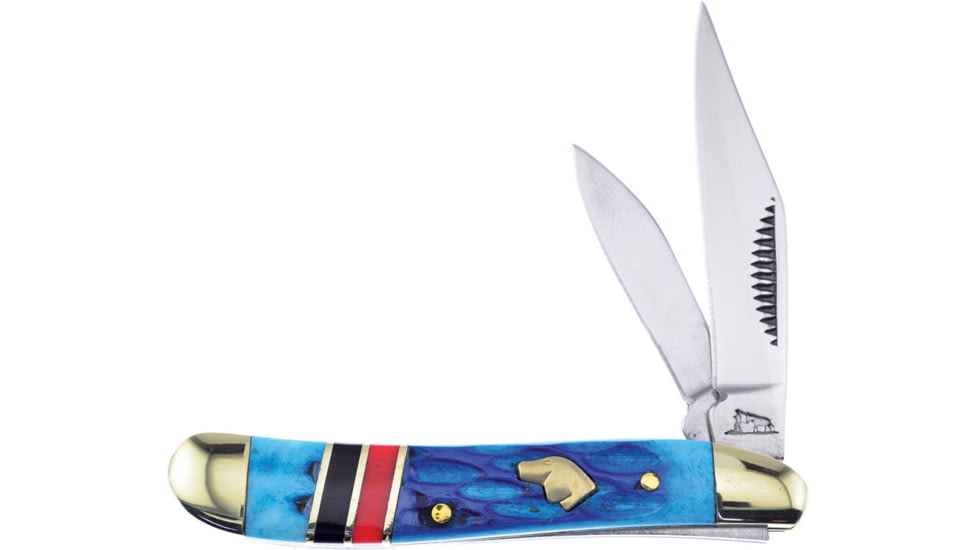 Frost Peanut Black Hills Folding Knife, Blue jigged bone handle, BKH-107BL/RB