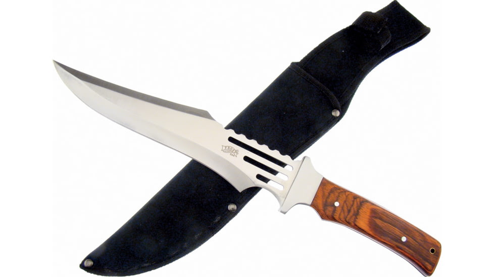 Frost Rail Ryder Bowie Knife, 15.5in Overall, 9.75in, Satin Finish Stainless Blade, Brown Pakkawood Handle, Nylon Sheath, TDH242-155