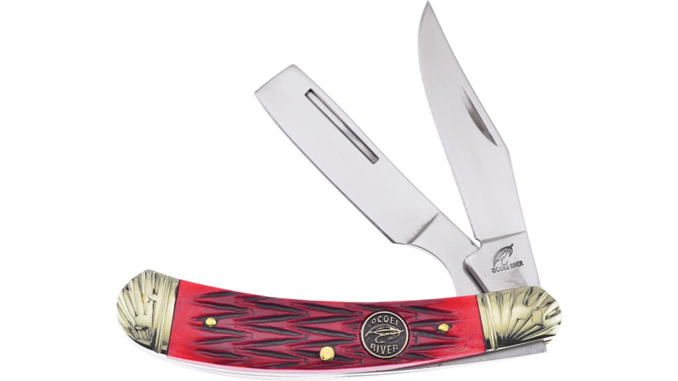Frost Razor Folder Red Bone Folding Knife, Mirror SS Clip And Razor Blades, Red Jigged Bone Handle, OC-551RJB