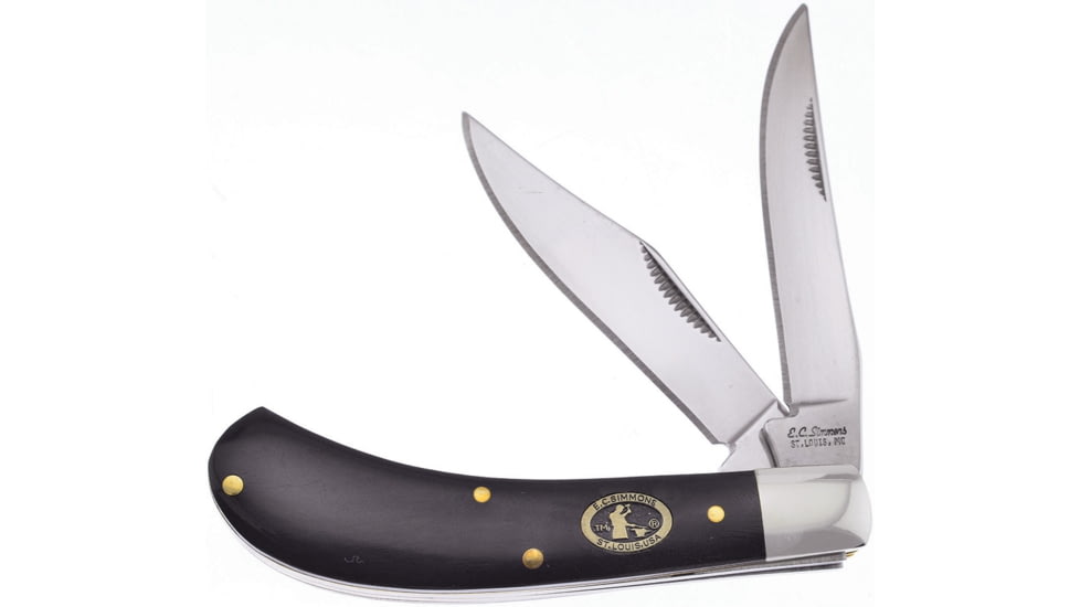 Frost Saddlehorn Buffalo Horn E.C. Simmons Folding Knife, Mirror SS Clip And Skinner Blades, Buffalo Horn Handle, ECS-528CBH