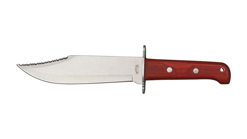 Frost Santa Fe Trail Bowie Fixed Blade Knife, 8.375in, Serrated Clip Point, Wood Handle FHK6074140
